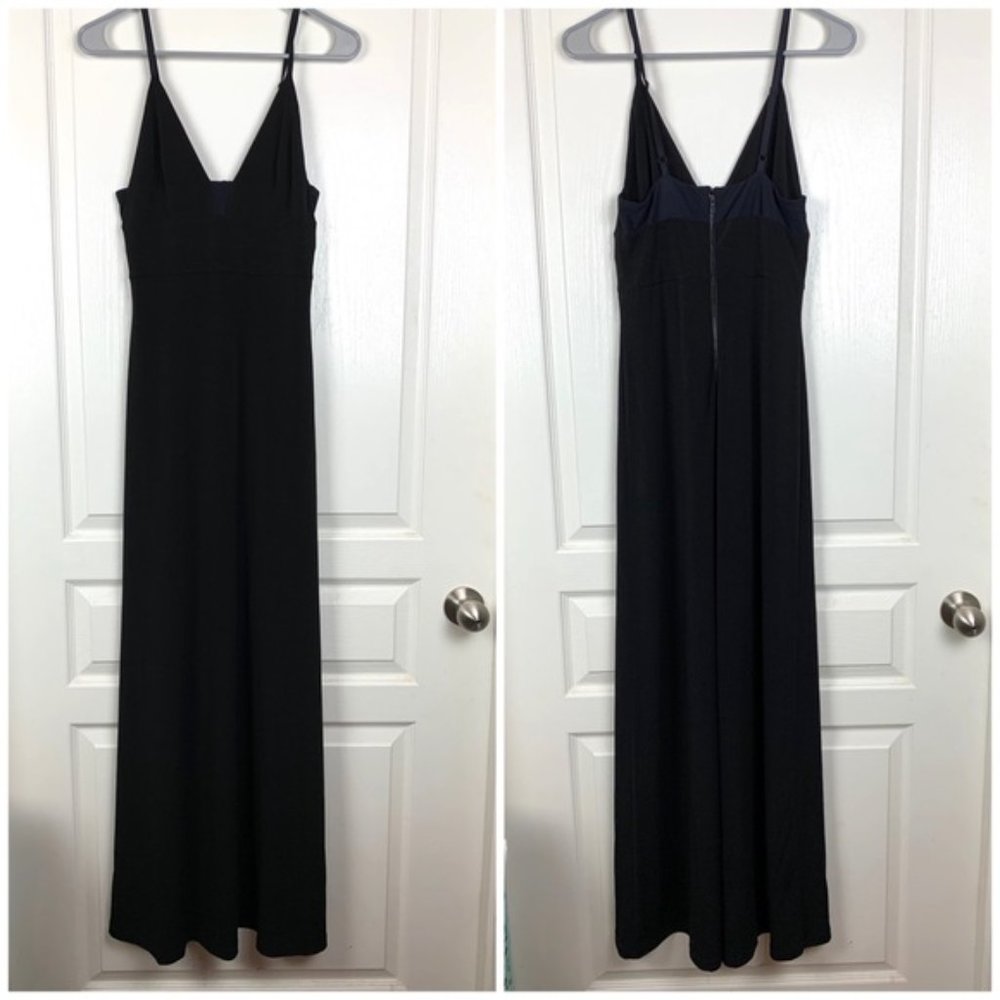 New Alice + Olivia Devlin plunge neck mesh insert v-neck maxi column gown dress - Picture 10 of 16